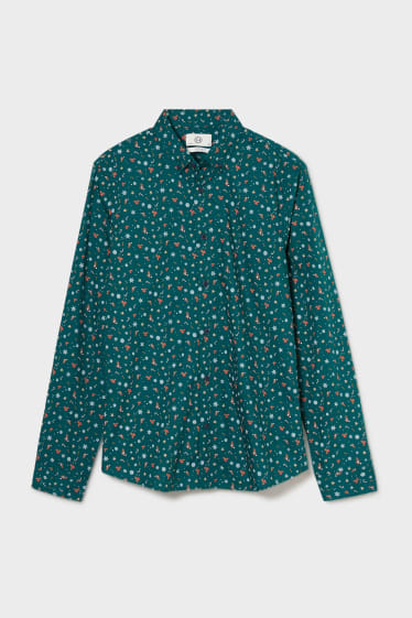 Men - Christmas shirt - slim fit - button-down collar - dark green
