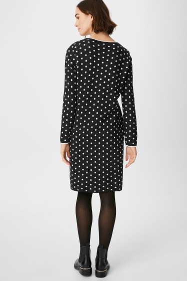 Dames - Gebreide jurk - met stippen - zwart / wit