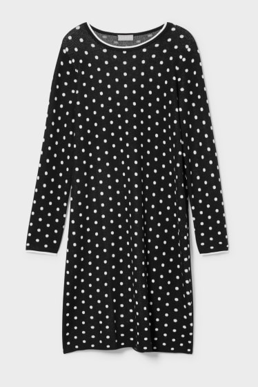 Women - Knitted dress - polka dot - black / white