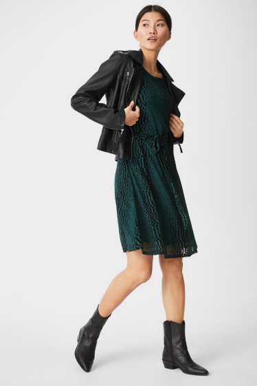 Women - A-line dress - dark green / black