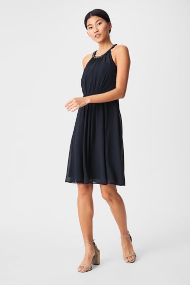 Women - Fit & flare dress - shiny - formal - dark blue