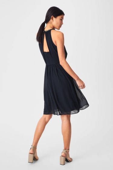 Women - Fit & flare dress - shiny - formal - dark blue