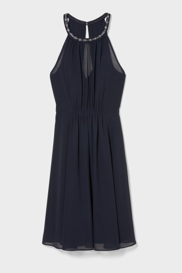 Women - Fit & flare dress - shiny - formal - dark blue