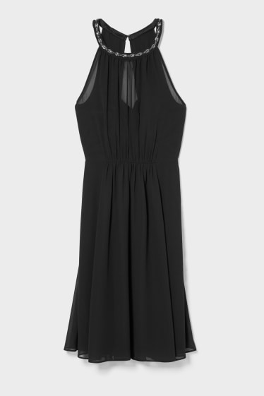 Dames - Fit & flare-jurk - glanseffect - feestelijk - zwart