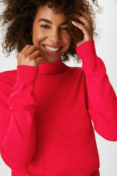 Women - Polo neck jumper - red