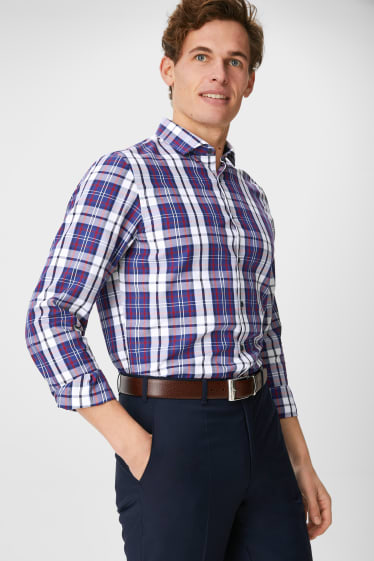 Pánské - Business košile - Slim Fit - Cutaway - kostkovaná - modrá