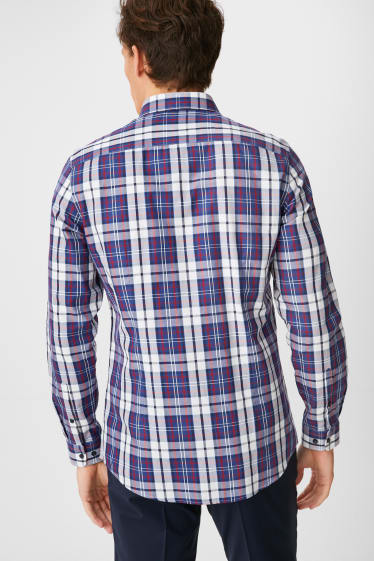 Men - Business shirt - slim fit - cutaway collar  - check - blue