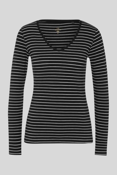 Women - Basic long sleeve T-shirt - striped - black / white