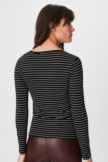 Women - Basic long sleeve T-shirt - striped - black / white
