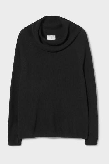 Women - Basic polo neck jumper - black