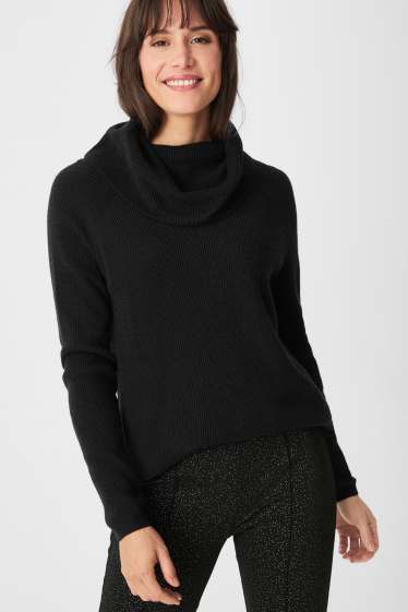 Women - Basic polo neck jumper - black