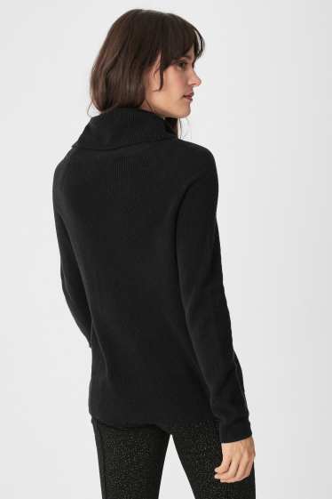 Women - Basic polo neck jumper - black