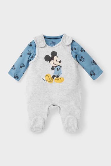 Bébés - Mickey Mouse - ensemble avec grenouillère - 2 pièces - bleu clair-chiné
