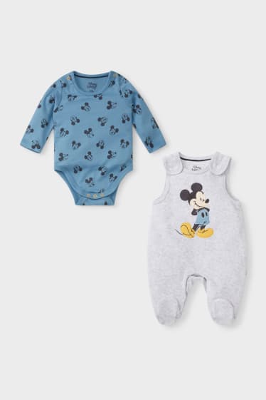 Bébés - Mickey Mouse - ensemble avec grenouillère - 2 pièces - bleu clair-chiné