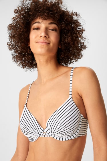 Donna - Top bikini con ferretti - imbottito - a righe - bianco / nero