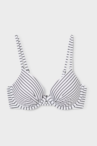 Donna - Top bikini con ferretti - imbottito - a righe - bianco / nero