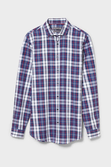 Men - Business shirt - slim fit - cutaway collar  - check - blue