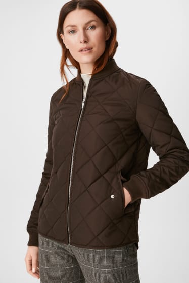 Women - Quilted jacket - recycled - dark brown