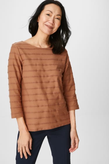 Mujer - Camiseta de manga larga  - De rayas - marrón claro