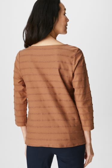 Women - Long sleeve top  - striped - light brown