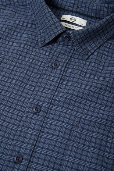 Heren - Overhemd - Regular Fit - button down - geruit - donkerblauw