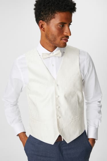 Men - Set - waistcoat with bow tie - regular fit - white / white