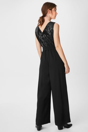 Damen - Jumpsuit - Glanz-Effekt - schwarz