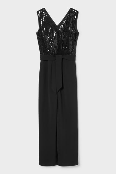 Damen - Jumpsuit - Glanz-Effekt - schwarz