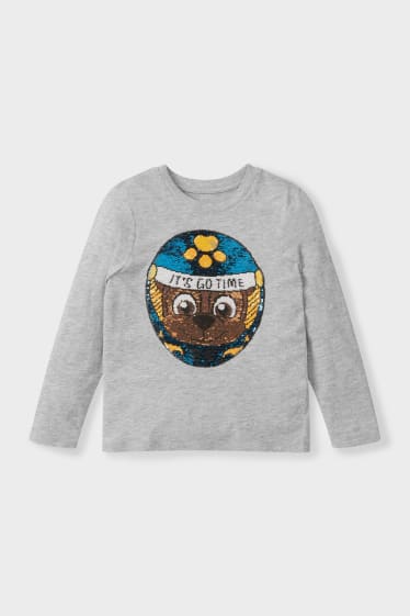 Kinder - Paw Patrol - Langarmshirt - Glanz-Effekt - grau-melange