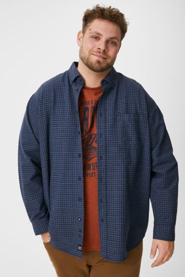 Heren - Overhemd - Regular Fit - button down - geruit - donkerblauw