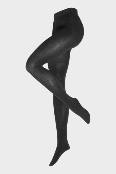 Damen - Strickstrumpfhose - Glanz-Effekt - schwarz