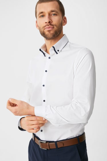 Herren - Businesshemd - Slim Fit - Button-down - schneeweiß