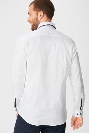 Pánské - Business košile - Slim Fit - Button-Down - sněhobílá