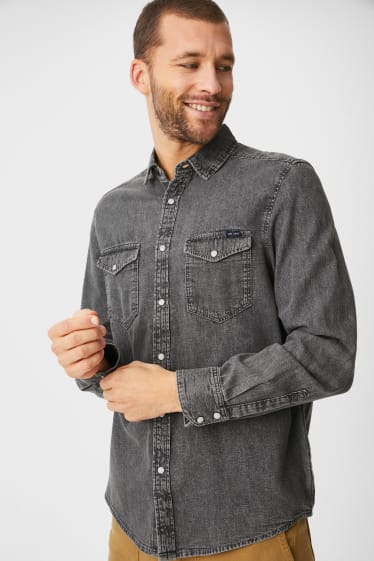 Men - Denim shirt - regular fit - Kent collar - gray