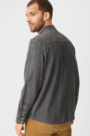 Men - Denim shirt - regular fit - Kent collar - gray