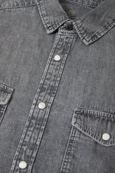 Hommes - Chemise en jeans - regular fit - col kent - gris