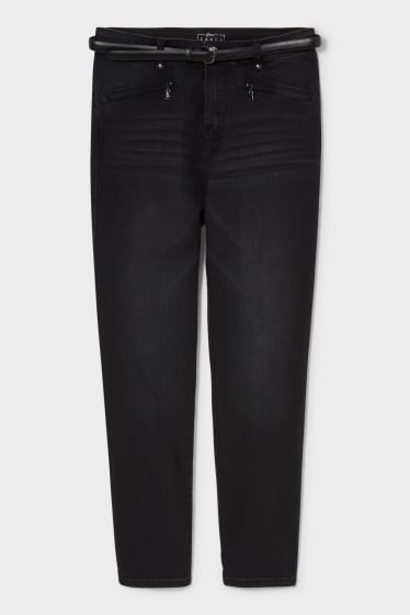 Damen - Straight Jeans Classic Fit mit Gürtel - schwarz
