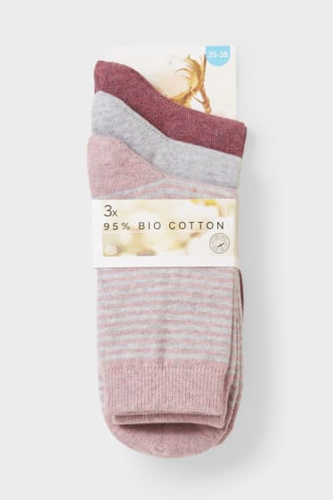 Dames - Set van 3 - sokken - grijs / roze