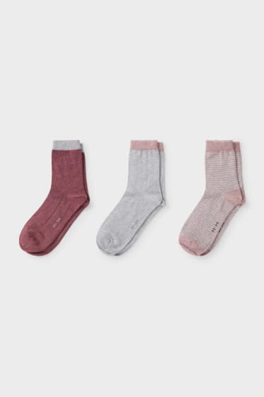 Dames - Set van 3 - sokken - grijs / roze