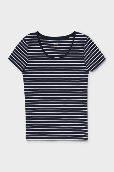 Women - Basic T-shirt  - striped - blue / white