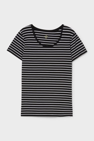 Women - Basic T-shirt  - striped - black / white