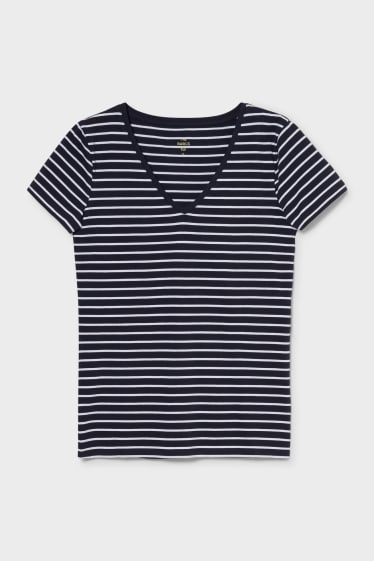 Kobiety - T-shirt basic - w paski - niebieski / biały