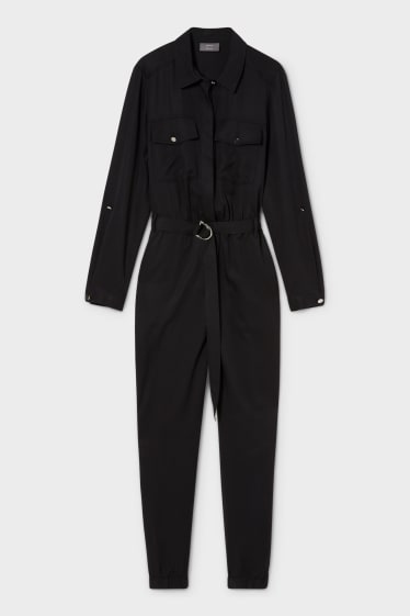 Damen - Lyocell-Jumpsuit - schwarz