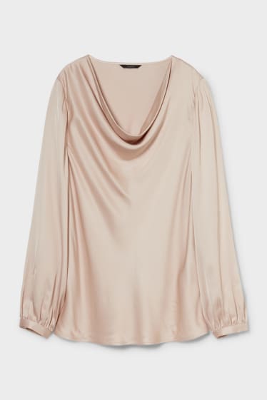 Women - Satin blouse - beige