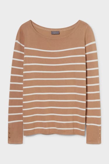 Women - Jumper - striped - beige