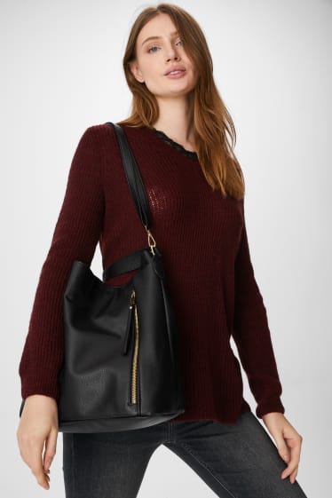 Women - Shoulder bag - faux leather - black