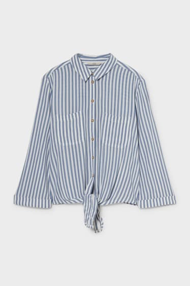 Tieners & jongvolwassenen - CLOCKHOUSE - blouse met knoop in de stof - gestreept - wit / blauw