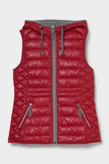 Women - Quilted gilet with hood - dark red
