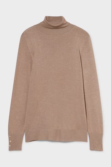 Women - Polo neck jumper - light brown