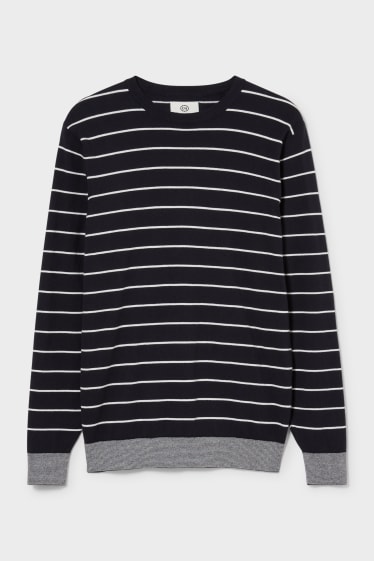 Men - Jumper - striped - dark blue